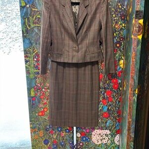 Jaeger Great Britain Wool/Silk Plaid Blazer and Skirt Set, Size 8